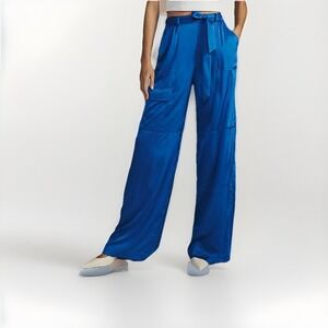 Anthropologie Hutch‎ Satin Utility Pants Size XS  Wide Leg blue High Waist Cargo
